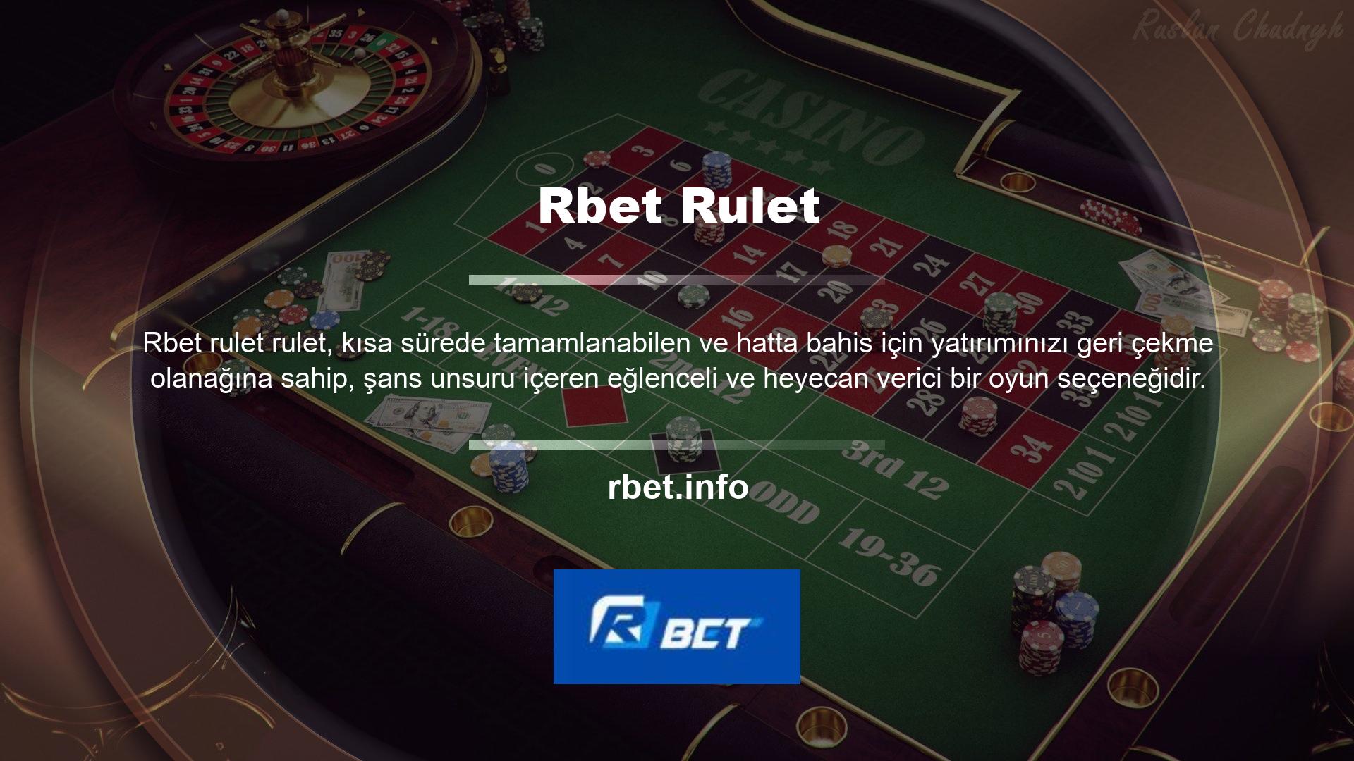 Rbet, çevrimiçi oyun meraklısı kullanıcılar için web sitesinin canlı casino oyunları bölümünde çeşitli rulet masalarını kullanıma sunmuştur